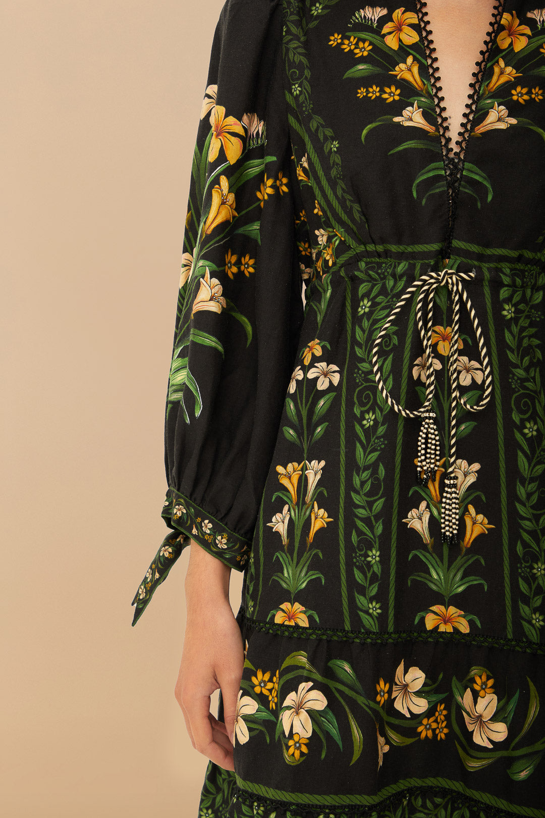 Robe courte Flowers en lin - Noir