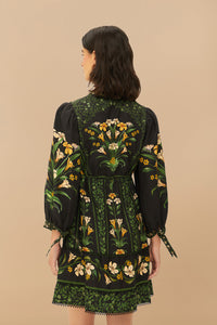 Robe courte Flowers en lin - Noir