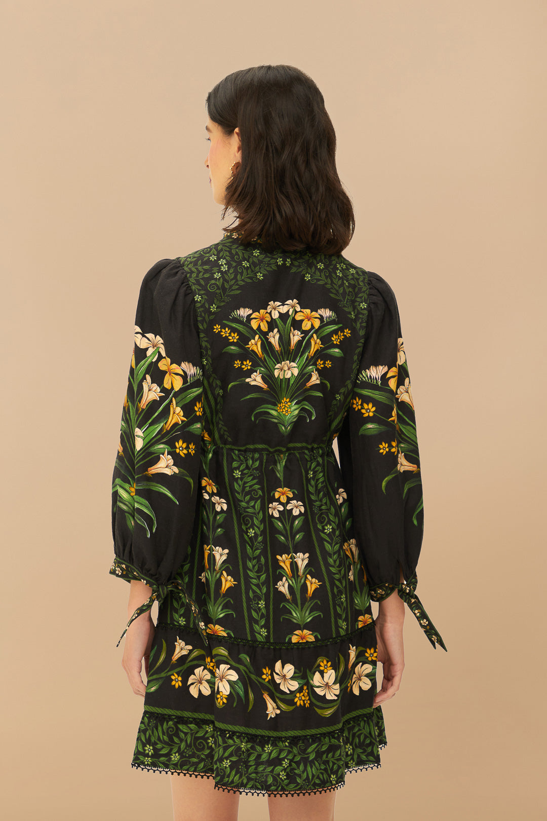 Robe courte Flowers en lin - Noir