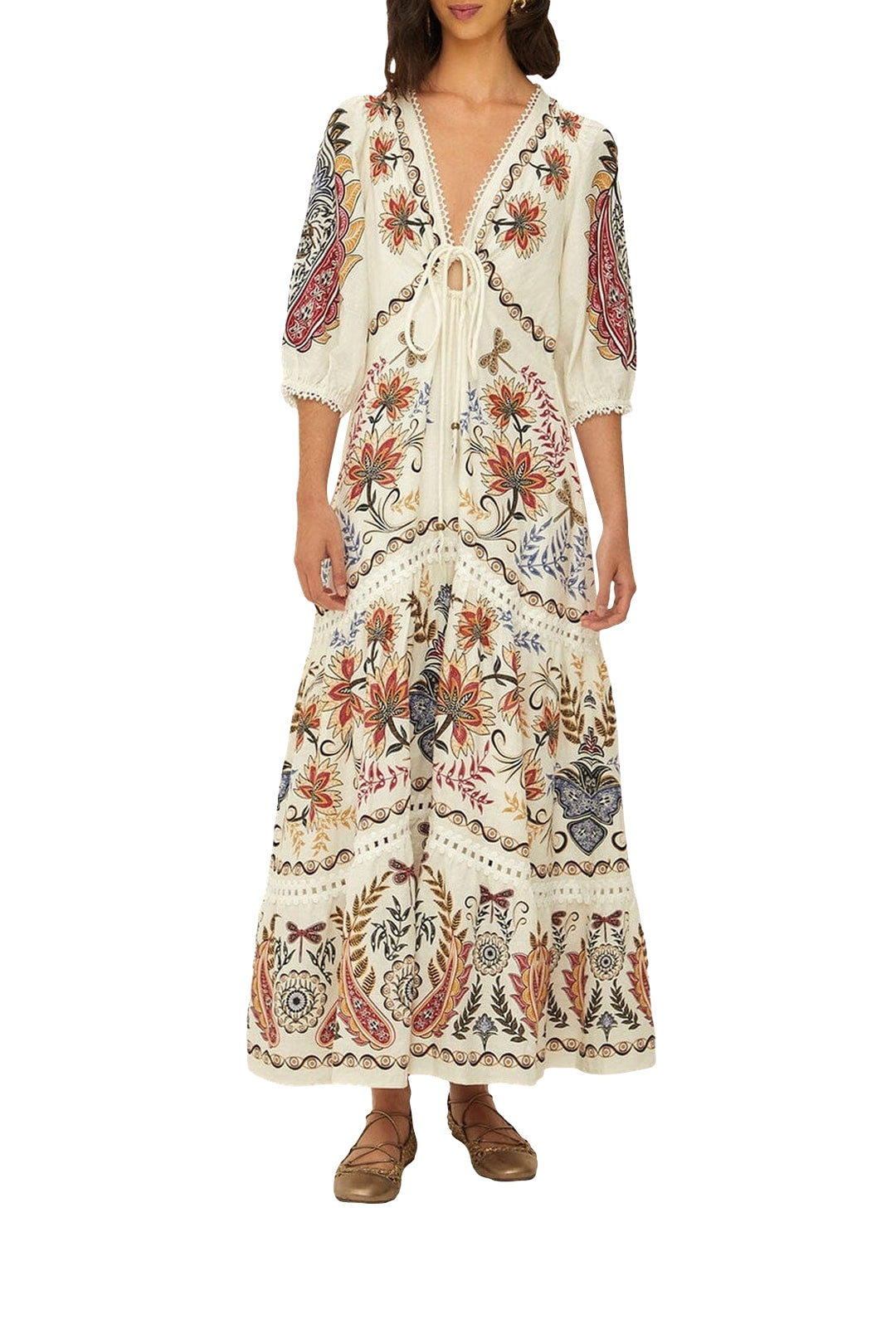 Boho Glam long dress in linen - White