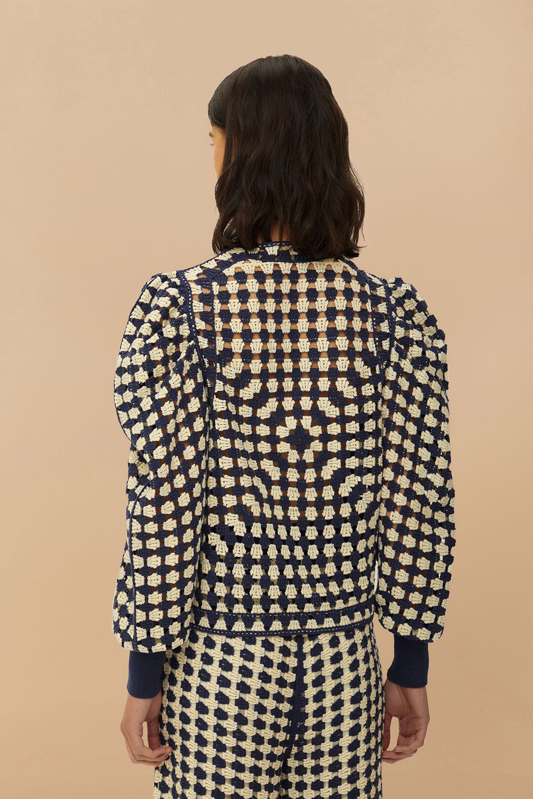 Cardigan crochet en coton - Bleu