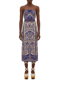 Jupe midi Delicate Tapestry en maille - Bleu