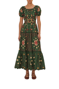 Robe longue Pineapple Garden en coton - Vert