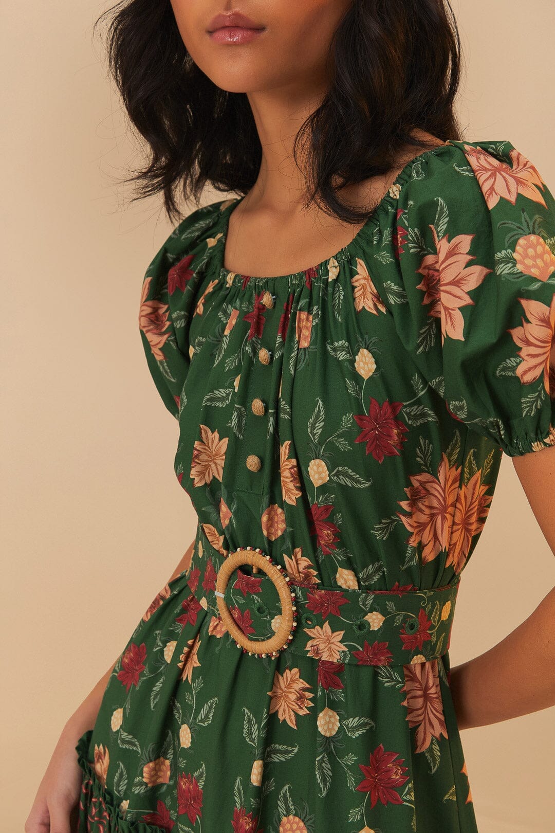 Robe longue Pineapple Garden en coton - Vert