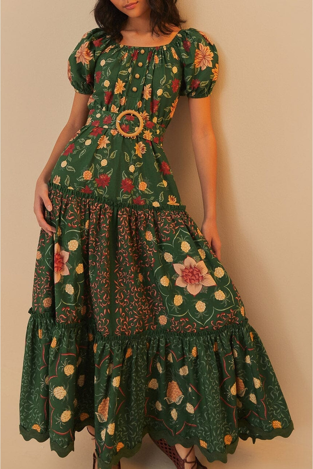 Robe longue Pineapple Garden en coton - Vert