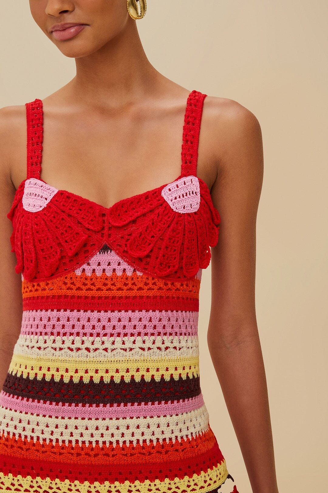 Robe midi Flower en crochet - Rouge