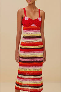 Robe midi Flower en crochet - Rouge