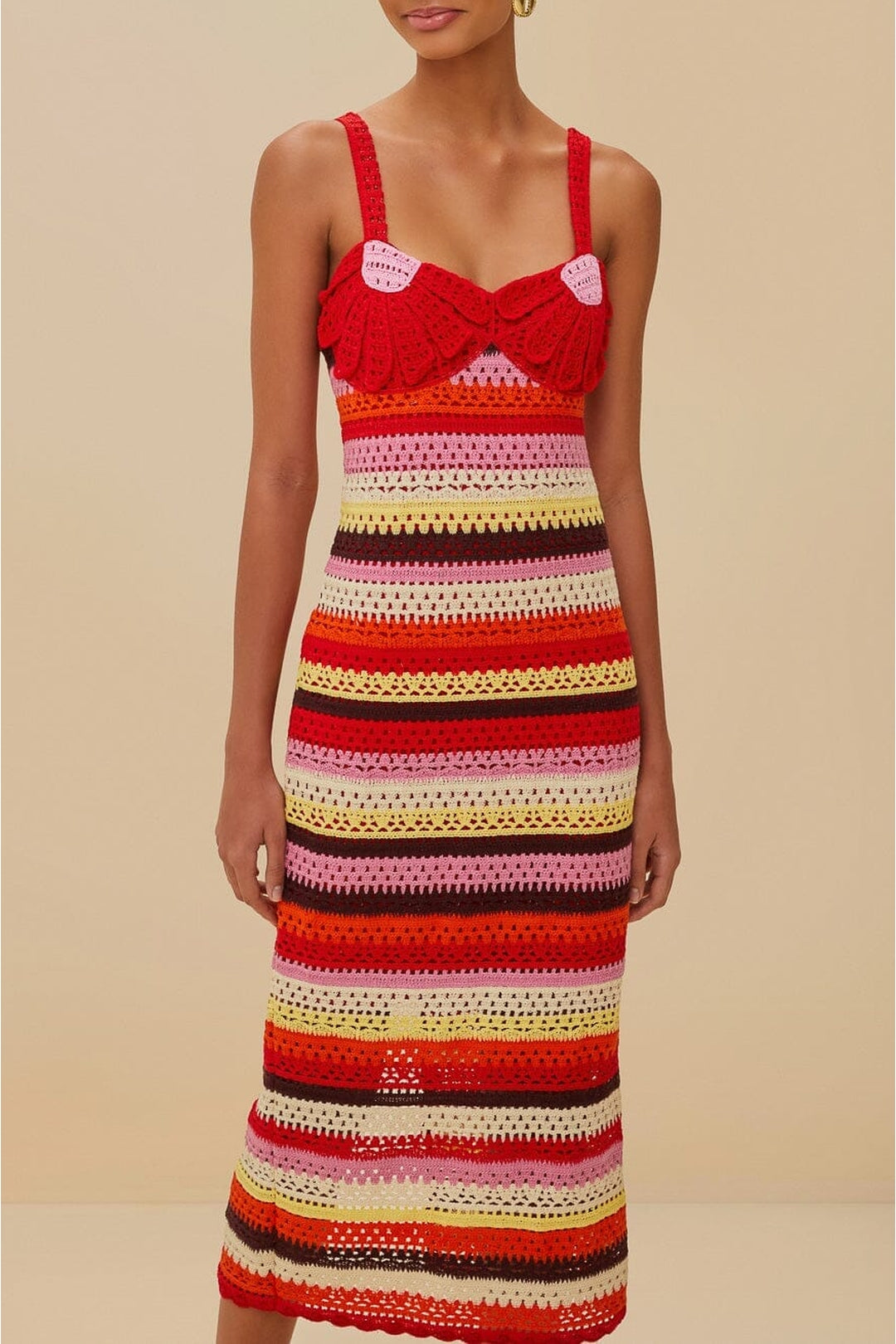 Robe midi Flower en crochet - Rouge