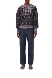Blouse Ayla à manches longues en coton - Bleu
