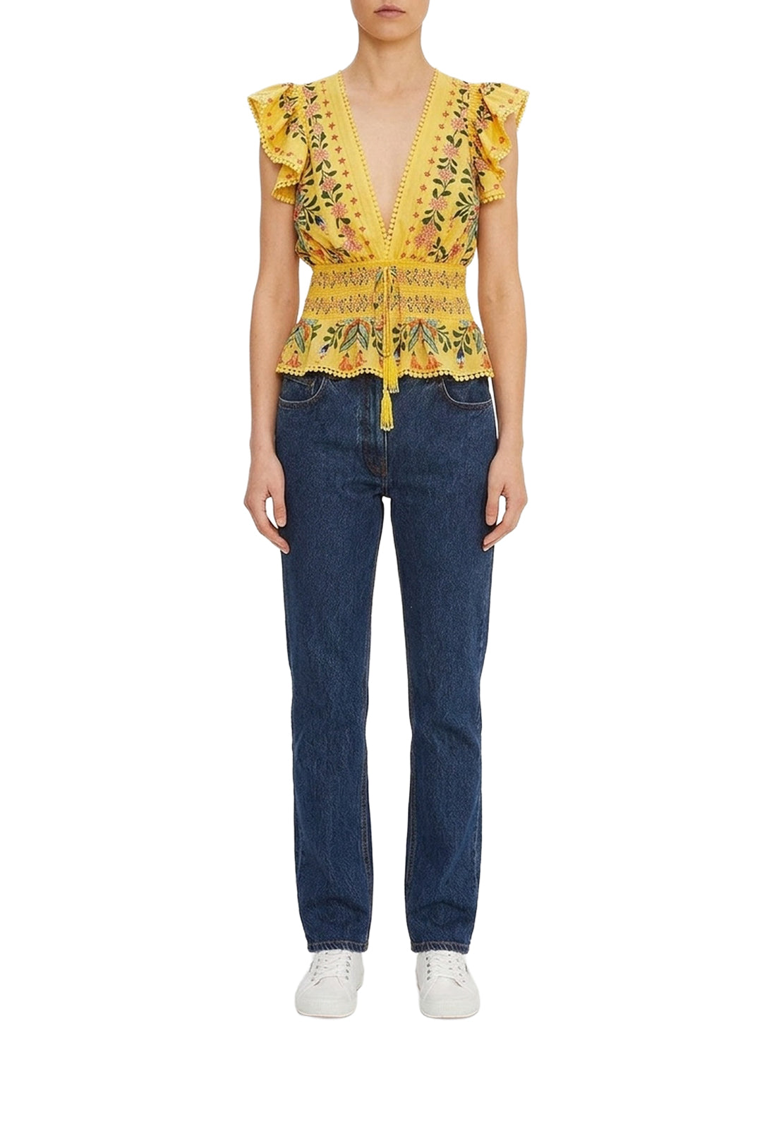 Blouse Delicate Flowers à rayures en coton - Jaune
