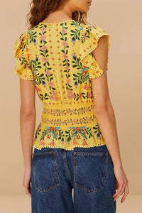 Blouse Delicate Flowers à rayures en coton - Jaune