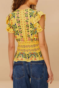 Flowers Stripes Yellow Blouse - Flowers Stripes Yellow