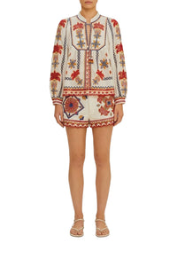 Blouse brodée à manches courtes en coton - Blanc