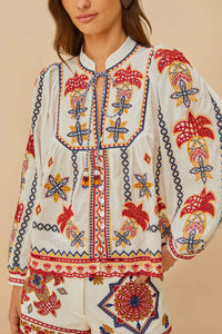 Blouse brodée à manches courtes en coton - Blanc