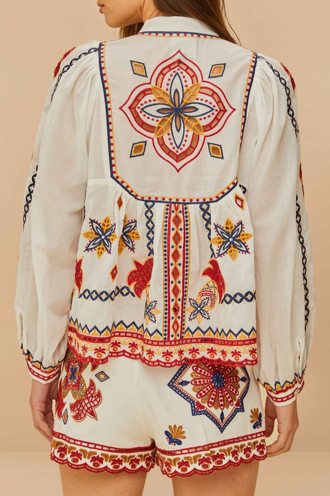 Blouse brodée à manches courtes en coton - Blanc
