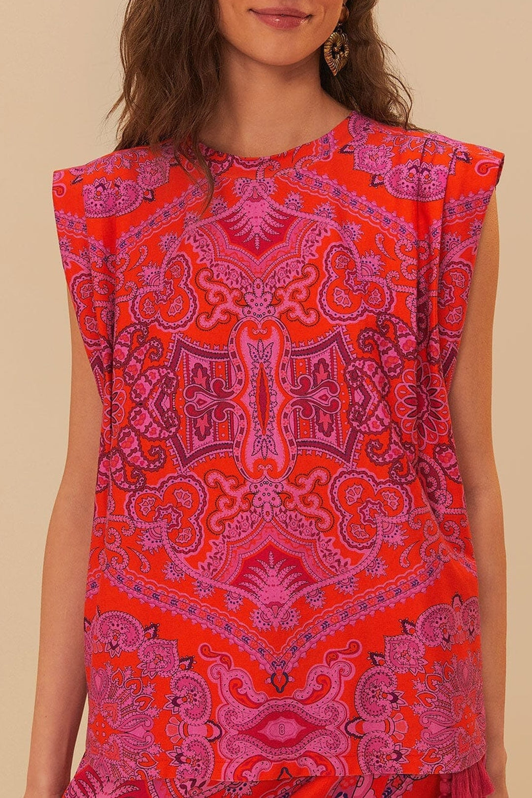 DJV_Paisley Scarf Red Tops & T-Shirts - Paisley Scarf Red