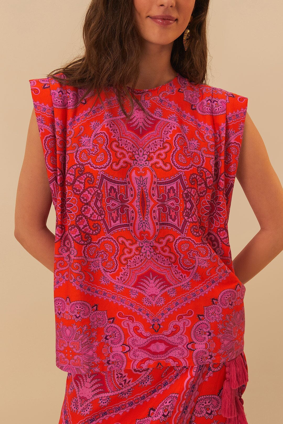 DJV_Paisley Scarf Red Tops & T-Shirts - Paisley Scarf Red