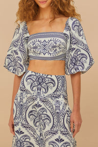 DJV_Blue Tropical Cameo Off White Tops & T-Shirts - Blue Tropical Cameo Off White