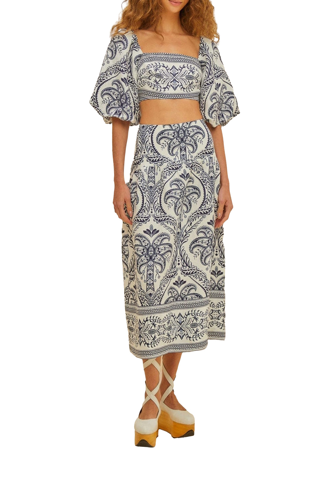 DJV_Blue Tropical Cameo Off White Tops & T-Shirts - Blue Tropical Cameo Off White