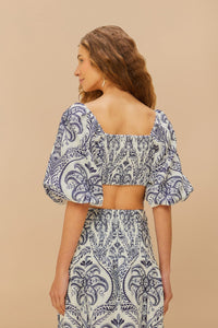 DJV_Blue Tropical Cameo Off White Tops & T-Shirts - Blue Tropical Cameo Off White