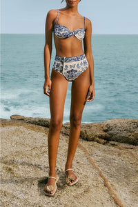 Bas de bikini taille haute Delicate Tapestry - Bleu