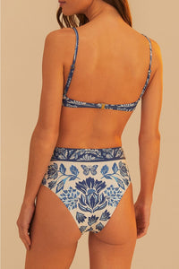Bas de bikini taille haute Delicate Tapestry - Bleu