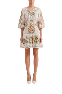 Robe courte Sweet Bloom en coton - Blanc