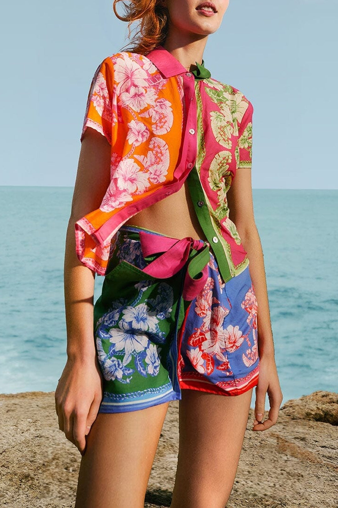 Chemise Floral Elegance à manches courtes en coton - Multicolore
