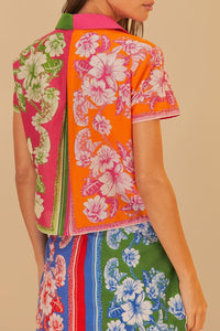 Chemise Floral Elegance à manches courtes en coton - Multicolore