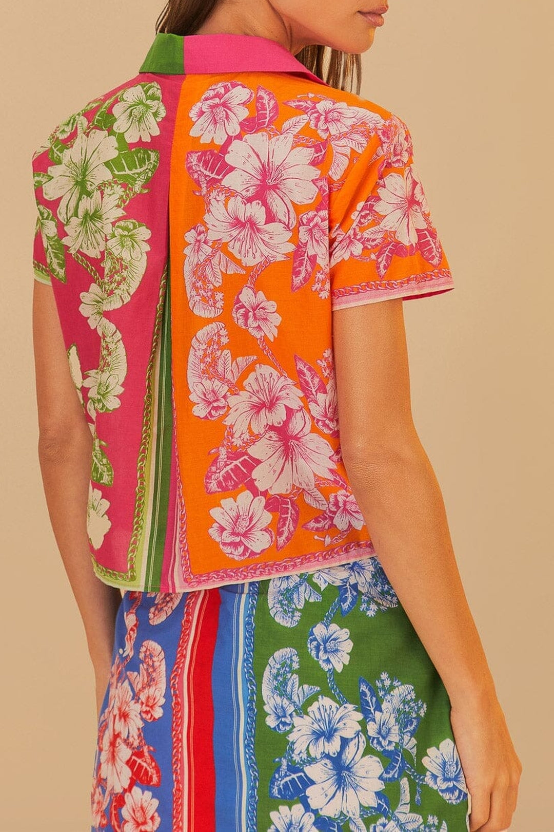 Chemise Floral Elegance à manches courtes en coton - Multicolore