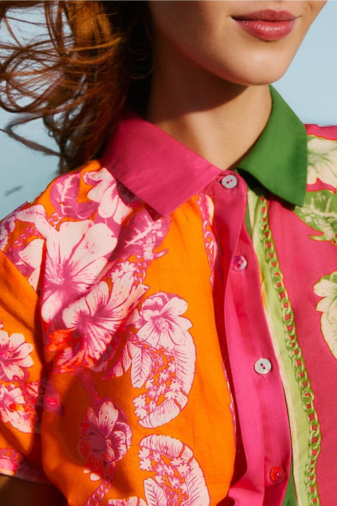 Chemise Floral Elegance à manches courtes en coton - Multicolore