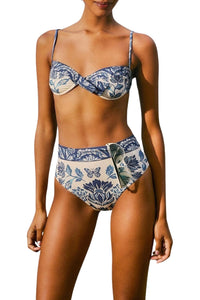Bas de bikini taille haute Delicate Tapestry - Bleu