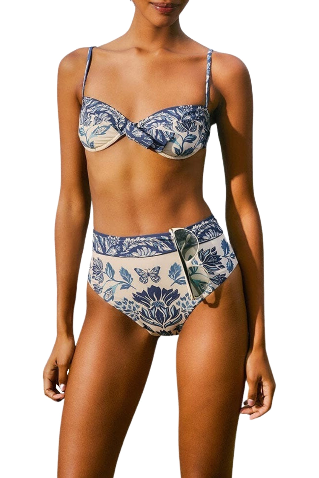 Bas de bikini taille haute Delicate Tapestry - Bleu