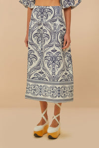 Jupe midi Tropical Cameo en lin - Bleu
