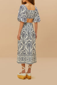 Jupe midi Tropical Cameo en lin - Bleu