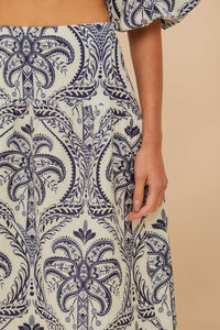Jupe midi Tropical Cameo en lin - Bleu