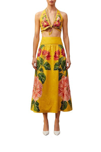 Jupe midi Spring Awakening en coton - Jaune