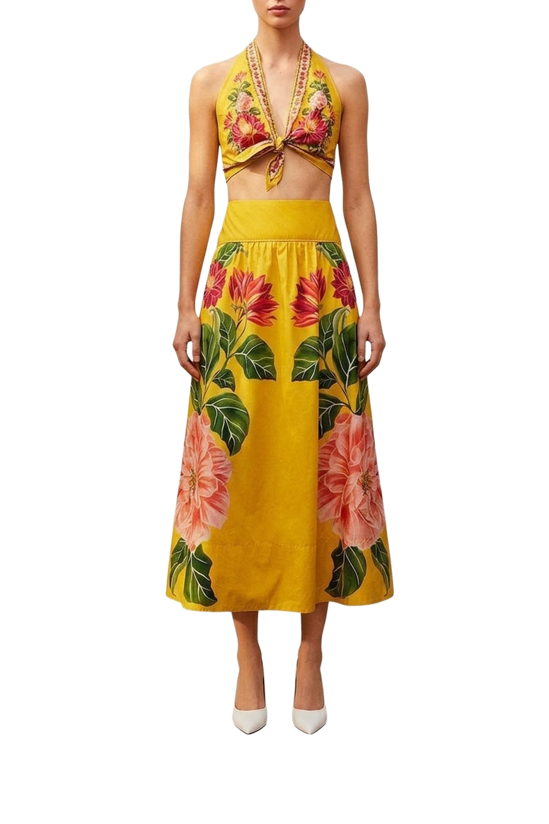 Jupe midi Spring Awakening en coton - Jaune