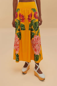 Jupe midi Spring Awakening en coton - Jaune