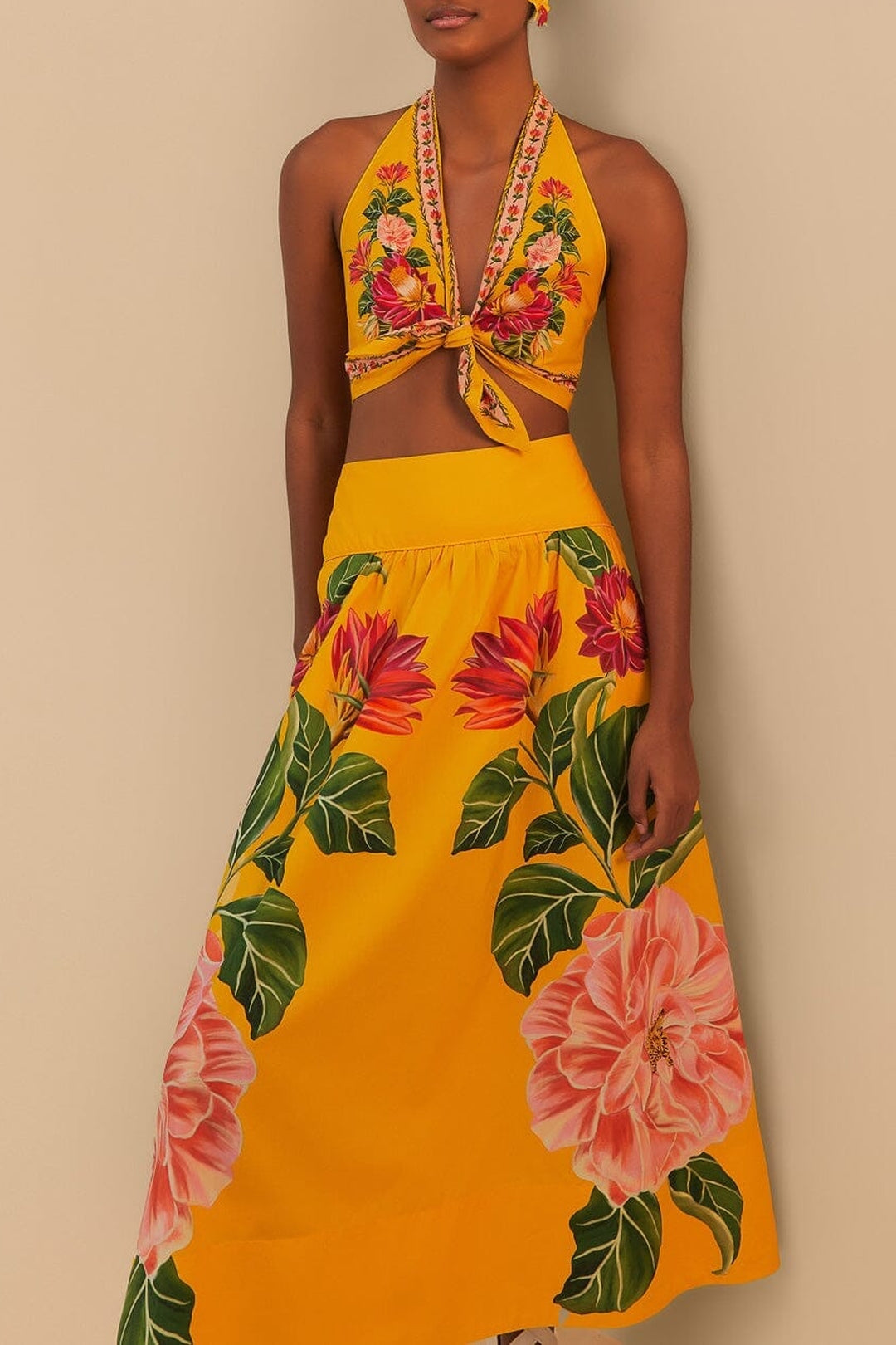 Jupe midi Spring Awakening en coton - Jaune