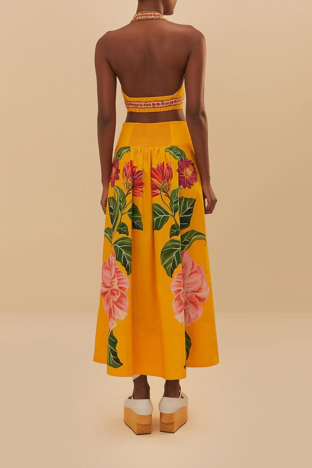 Jupe midi Spring Awakening en coton - Jaune