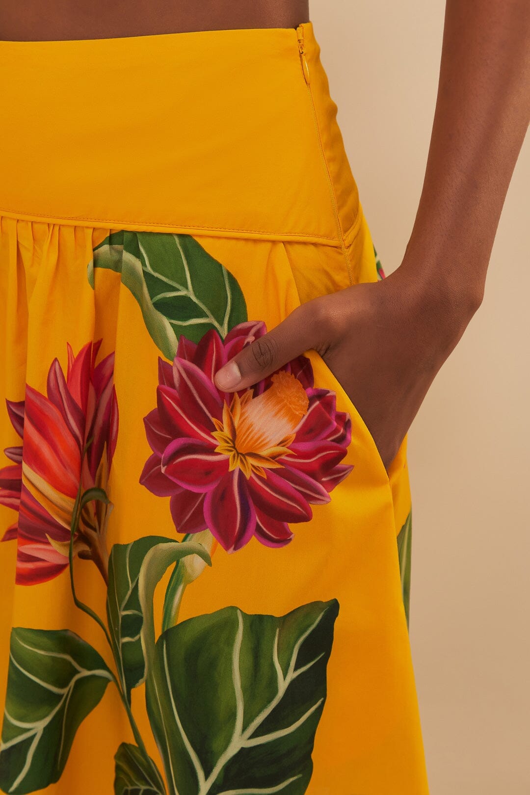 Jupe midi Spring Awakening en coton - Jaune