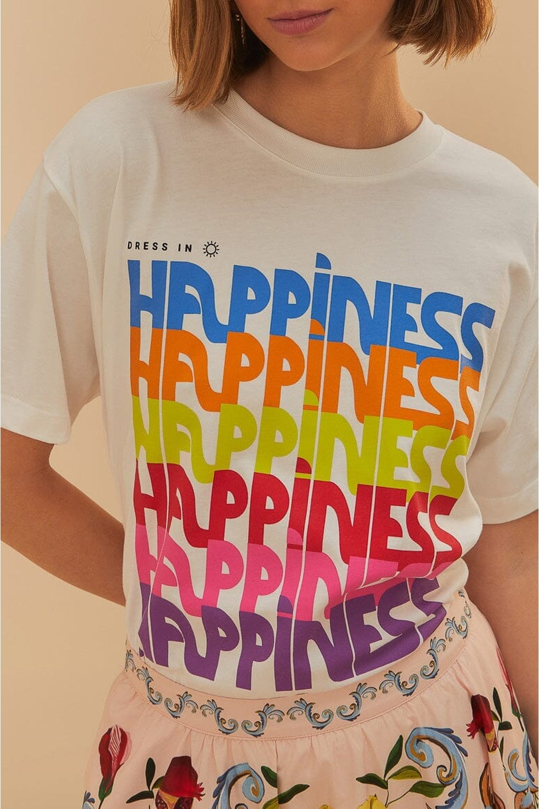 T-shirt long In Hapiness en coton - Blanc