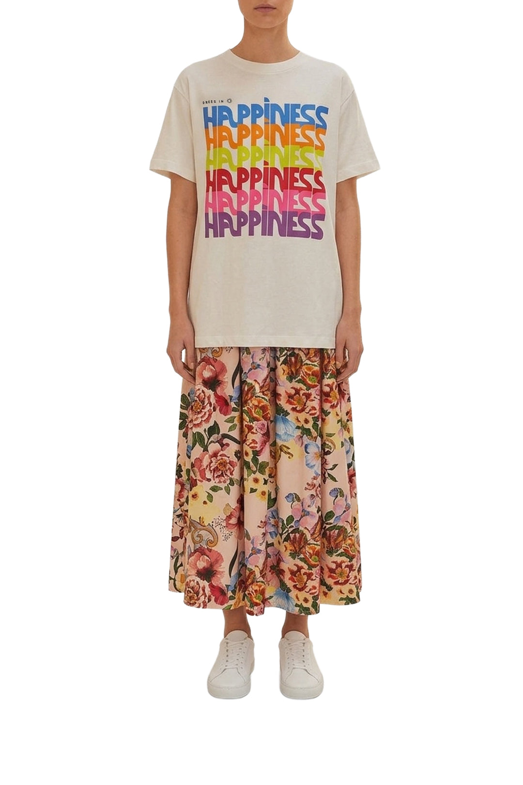 T-shirt long In Hapiness en coton - Blanc