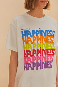 T-shirt long In Hapiness en coton - Blanc