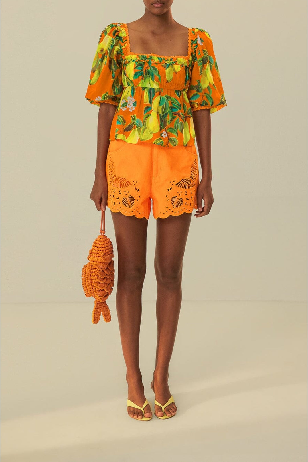 Blouse Chic Pears à manches courtes en coton - Orange