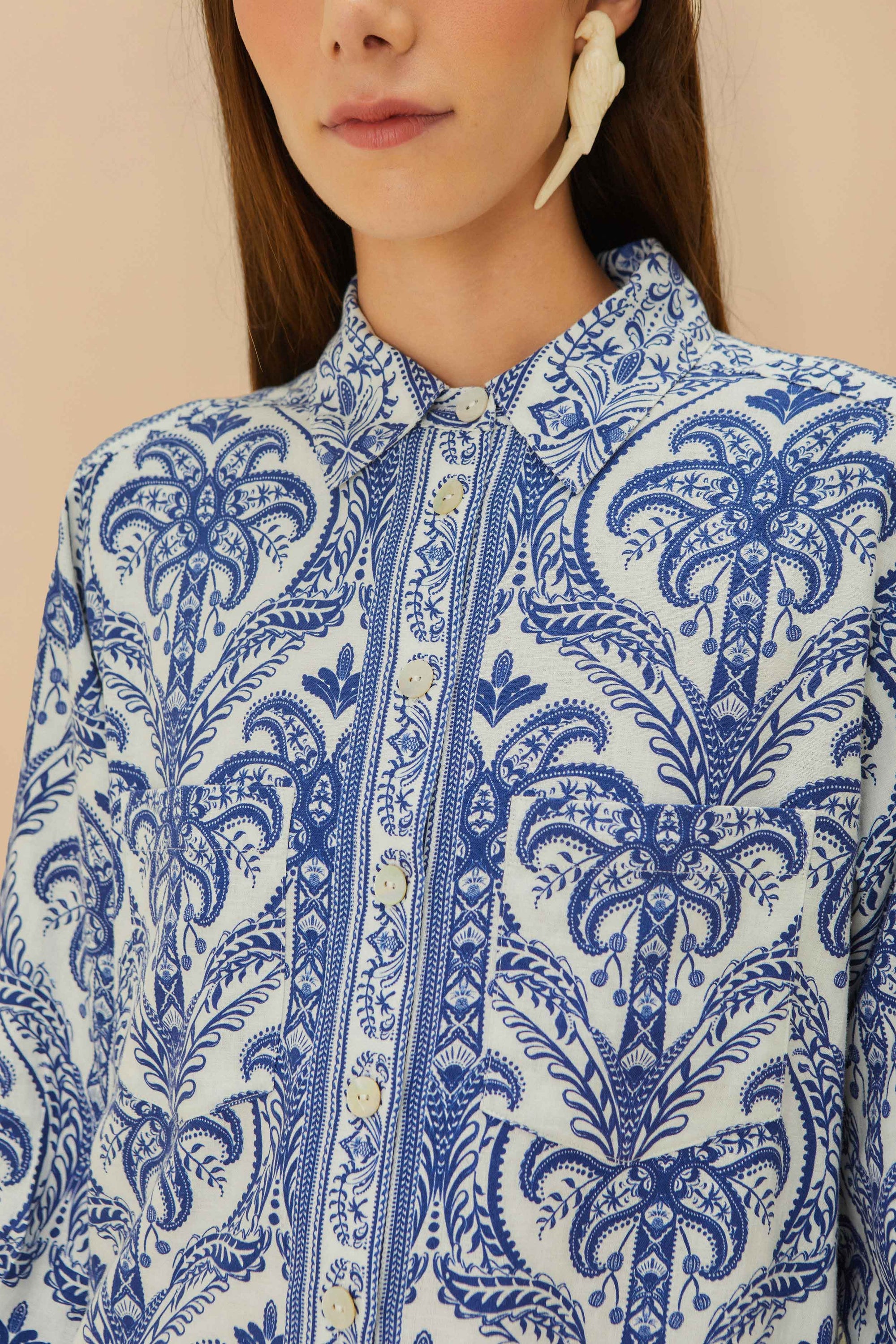 Chemise Tropical Cameo en lin - Bleu