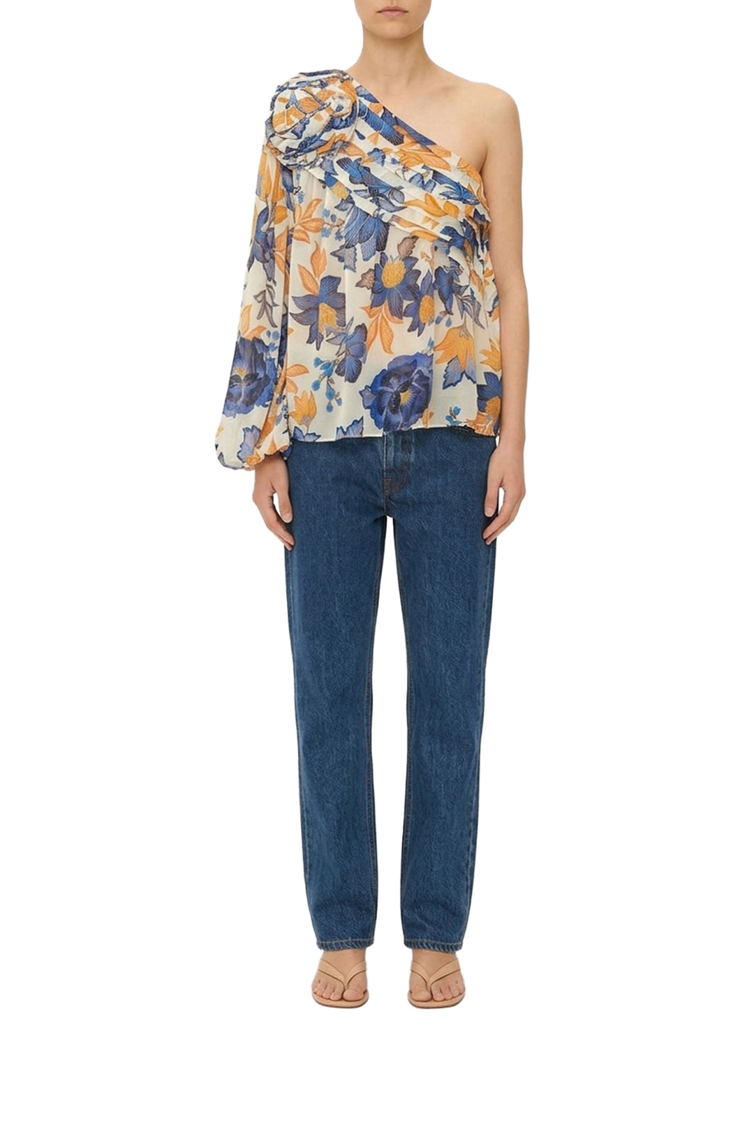 Blouse asymétrique Summer Flowers - Bleu