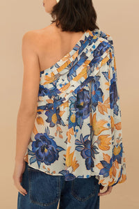 Blouse asymétrique Summer Flowers - Bleu