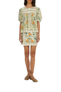 Jupe courte Folk Floral en coton - Blanc